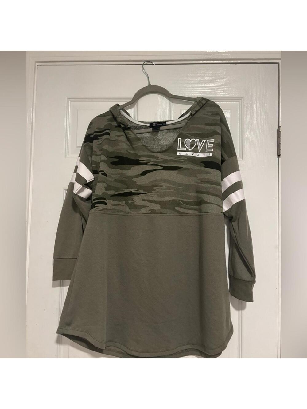 Miss Chievous Olive Camouflage Hoodie with LOVE Graphic